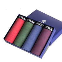 grace 洁丽雅 男士内裤 四色小橡筋中腰纯色内裤男平角裤 舒适透气混色4条装礼盒四角裤 J1013 混色 XXXL (混色、XXXL、平角裤、涤纶)