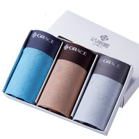 grace 洁丽雅 条装无痕平角内裤男 冰丝感透气性感中腰礼盒装男士内裤 J1033 XXL (灰色系、XXL、平角裤、其他)