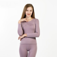 京东京造 女士圆领保暖内衣 羊毛加厚秋衣秋裤保暖套装 丁香紫色 M码