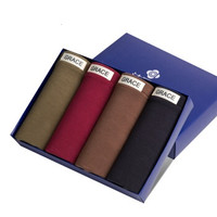 grace 洁丽雅 男士内裤男中腰四角裤头 兰精黏胶透气纯色平角裤4条装礼盒装 J1028 XXL (浅灰色、XXL、平角裤、再生纤维)