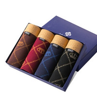 grace 洁丽雅 男士内裤 中腰兰精黏胶透气舒适平角裤 4条礼盒装混色时尚印花裤男四角裤 J1027 混色 XXXL (蓝色、XXXL、平角裤、再生纤维)