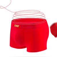 Langsha 浪莎 本命年男士内裤男平角裤结婚红色内裤袜子鸿运组合装喜庆 红内裤2条+红袜子2双 175/100 (红色、XL、平角裤、棉)