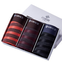 grace 洁丽雅 男士冰丝半透明无痕平角中腰内裤 透气性感条纹明筋四角裤头 三条礼盒装 J1035 混色 L (橙色、L、平角裤、再生纤维)