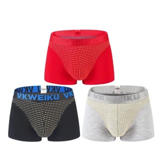 VKWEIKU 男士内裤男平角裤莫代尔超人款 黑+红+灰 L V013 (黑色、L、平角裤、莫代尔)