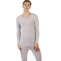 京东京造 男士轻薄圆领内衣套装 亲肤保湿贴身打底秋衣秋裤 浅灰色 L码