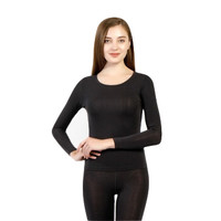 J.ZAO 女士圆领轻薄内衣 亲肤保湿贴身打底套装 黑色 L码