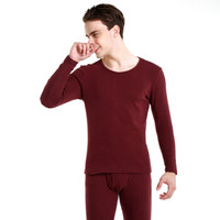 京东京造 男士圆领内衣套装 棉质秋衣秋裤 酒红色 M码