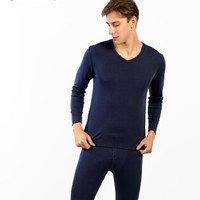 京东京造 男士V领内衣套装 羊毛加厚秋衣秋裤 藏青色 XXL码