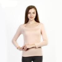 京东京造 女士薄款圆领九分袖内衣 发热纤维打底衫性感修身T恤 粉肤色 XL码