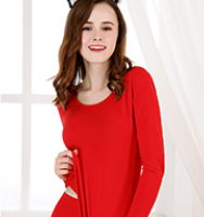 Plandoo 帕兰朵 女士保暖内衣秋衣秋裤圆领基础打底棉毛衫套装男女情侣基础棉质薄款内衣套装 红色 XL码