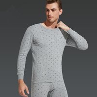 PLAYBOY 花花公子 秋衣秋裤男纯棉套装薄款圆领印花保暖内衣男棉毛衫冬季 D8804 浅麻灰 XXL