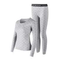 PLAYBOY 花花公子 保暖内衣女 套装纯棉薄款 秋衣秋裤女 印花冬季棉毛衫中老年 Y8805 浅麻灰 XXL