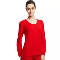 PLAYBOY 花花公子 男士保暖内衣 薄款纯棉秋衣秋裤大红本命年圆领秋衣男棉毛衫 7121/7203/7558 女(圆领)中国红 L