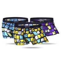 Kenhope 健之豪 内裤男士内裤冰丝清凉透气时尚印花男士中腰平角裤3条装 KH696 混色 XL (黄色、XL、平角裤、锦纶)