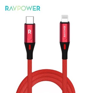 RAVPower 睿能宝  MFi认证 Type-C to Lightning 苹果PD快充 编织数据线 1米