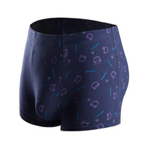 恒源祥 男士内裤 男平脚裤弹力棉印花透气中腰大码U凸囊袋印花四角裤 G0177 款L/170/95 (黑色、L、平角裤、棉质)