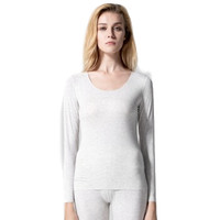 Mexican 稻草人 秋衣秋裤男士无痕棉毛裤弹力修身莫代尔女士薄款保暖内衣套装 85877 浅麻灰-女 M