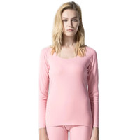 Mexican 稻草人 秋衣秋裤男士无痕棉毛裤弹力修身莫代尔女士薄款保暖内衣套装 85877 浅粉-女 M