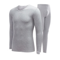 Hodohome 红豆居家 男士秋衣秋裤红豆绒圆领色纺磨毛保暖内衣套装 浅麻灰 7255/256 185/110