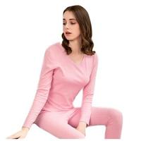 Hodohome 红豆居家 新款女士圆领秋衣秋裤红豆绒碳刷磨毛色纺无痕保暖内衣套装 526 海棠粉 160/85