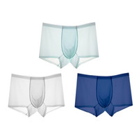 恒源祥 内裤男冰丝内裤男士平角超薄透明性感速干无痕短裤 3条盒装 深海蓝+天空蓝+淡雅灰 175/100DC19888 (白色、XL、平角裤、冰丝锦纶)