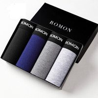 ROMON 罗蒙 男士内裤男中腰平角裤四角裤男式u凸短裤头宽腰弹力棉质4条混色装 M16302F 经典纯色 L (黑色系、L、平角裤、棉)