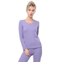 海之宁 女士秋衣秋裤纯棉套装秋冬季棉毛衫基础薄款保暖内衣精梳棉亲肤透气线衣线裤 8000 莲紫 M码