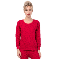 海之宁 秋衣秋裤中老年女纯棉保暖内衣妈妈中高领大码老人棉毛衫打底套装 3217-1 圆领 酒红 165(L)