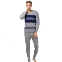 海之宁 男士秋衣秋裤秋冬季基础打底棉毛衫精梳棉薄款保暖内衣套装圆领宽松可外穿 8808-5 浅麻灰 XL码