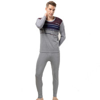 海之宁 男士秋衣秋裤秋冬季基础打底棉毛衫精梳棉薄款保暖内衣套装圆领宽松可外穿 8808-4浅麻灰 L码