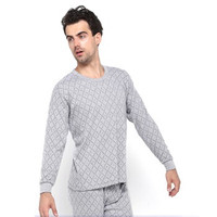 海之宁 秋衣秋裤套装纯棉男士棉毛衫棉毛裤舒适透气棉秋冬季圆领基础打底薄款保暖内衣套装 浅灰印花 175XL 3215
