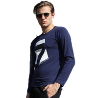 海之宁 秋衣秋裤青少年男学生棉毛衫印花薄款秋冬季保暖内衣男士打底衫棉毛裤套装 7字印花 深蓝 180XXL 9108