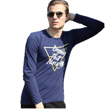 海之宁 秋衣男士青少年男学生秋衣棉毛衫印花薄款保暖内衣长袖t恤男打底衫保暖上衣春秋冬上衣男士内衣 深蓝 9106-1