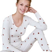 海之宁 少女秋衣秋裤纯棉套装学生打底内穿棉毛衫秋冬季防寒保暖薄款衬衣裤可爱 H81QWNT075 白色草莓 L码