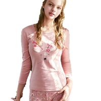 海之宁 秋衣秋裤女学生 全棉少女薄款打底内衣圆领贴身内穿卡通可爱 H81QWNT022 粉色麋鹿 S码