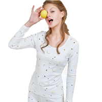 海之宁 秋衣秋裤女士纯棉套装内穿少女全棉高中学生保暖内衣薄款棉毛衫女 H81QWNT040 柠檬片白色 XXL码