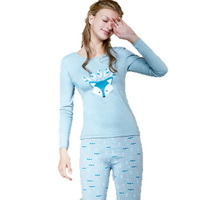 海之宁 秋衣秋裤女纯棉套装学生秋冬季防寒保暖少女打底内衣贴身内穿韩版可爱 H81QWNT018 蓝色阿狸 M码