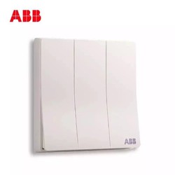 ABB开关插座无框轩致雅典白墙壁86型三开双控开关AF121 *2件