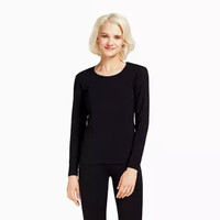 InteRight 秋衣秋裤女 棉弹圆领保暖内衣套装 黑色 L