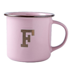 佳佰 陶瓷马克杯 粉色字母F 410ml   *2件