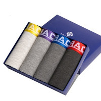 grace 洁丽雅 男士平角内裤 内裤男 时尚舒适透气四条装中腰四角裤 炫彩明筋宽边筋 混色 XL (灰色系、XL、平角裤、再生纤维面料)