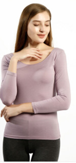 京东京造 女士薄款圆领九分袖内衣 发热纤维打底衫性感修身T恤 粉紫色 M码
