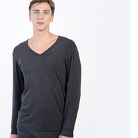 京东京造 男士V领薄款长袖内衣 发热纤维修身T恤 麻黑色 L码