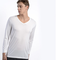 京东京造 男士V领薄款长袖内衣 发热纤维修身T恤 白色 XL码
