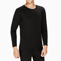 InteRight 男士棉弹净色圆领保暖内衣套装 黑色 L