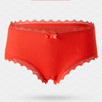 美·雅·挺 3条装本命年女士内裤 女红色无痕棉裆中腰女式纯色三角底裤头 阖家欢乐 XL（105-130斤）