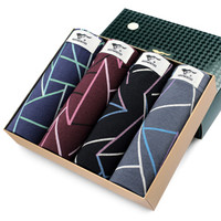 SEPTWOLVES 七匹狼 内裤男纯棉男士平角裤印花中腰柔软透气男式短裤裤头4条礼盒装 纯棉条纹款(平角) M D3290-4A 黑色系 蓝色系 灰色系