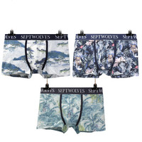 SEPTWOLVES 七匹狼 内裤男 男士内裤平角裤 狼图腾 印花 中腰透气四角短裤头 3条礼盒装 97131 - XXXL