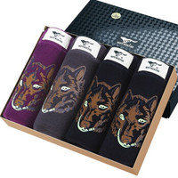 SEPTWOLVES 七匹狼 基础系列 Z3302 七匹狼男士内裤男平角裤 纯棉印花新款中腰四角裤4条盒装 印花狼头 XL