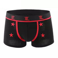 YUZHAOLIN 俞兆林 内裤男士棉质吸汗五角星印花潮男内裤平角U凸中腰四角裤 YB0U3E1 黑色 2条装 XXL